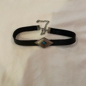 LF Black Choker with Silver and Blue Pendant